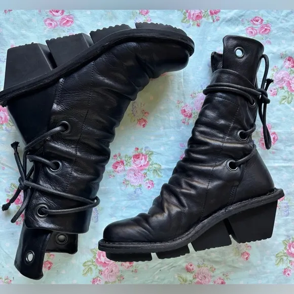 Trippen Canvas F leather lace up wedge boots in black color Size 39 = US 8