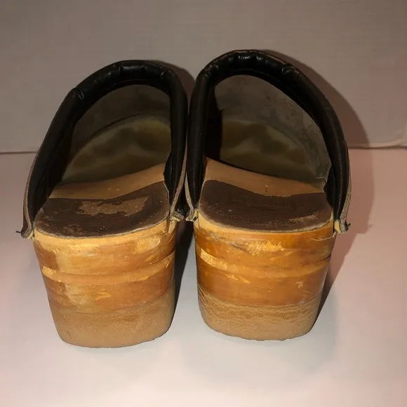 Troentorp Bastad Rembrandt Brown Cola Leather Wooden Clogs Shoes Mens 12/45