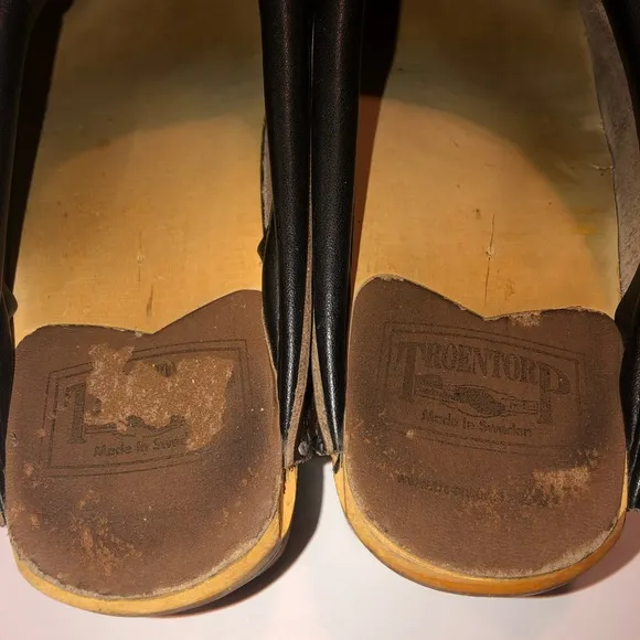 Troentorp Bastad Rembrandt Brown Cola Leather Wooden Clogs Shoes Mens 12/45