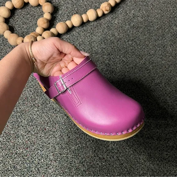 Troentorps Toffelfabrik Buckle Magenta Pink Authentic Swedish Clogs Shoes Sz 10