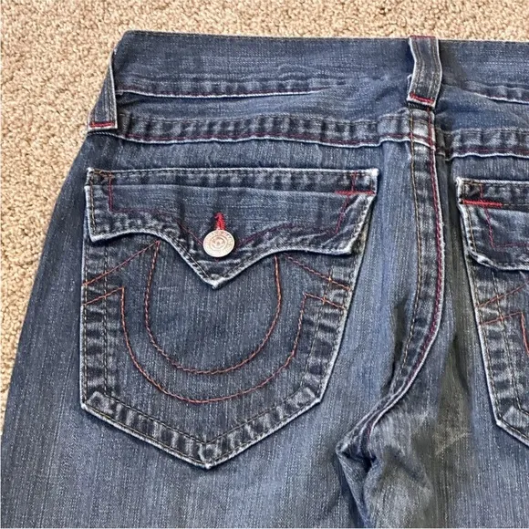 TRUE RELIGION Denim Jeans Blue Men's Size 32 #112790 Straight Leg Distressed EUC