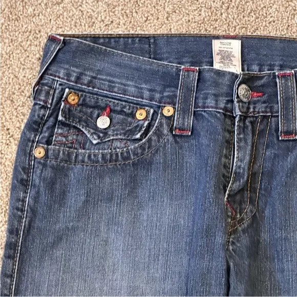 TRUE RELIGION Denim Jeans Blue Men's Size 32 #112790 Straight Leg Distressed EUC
