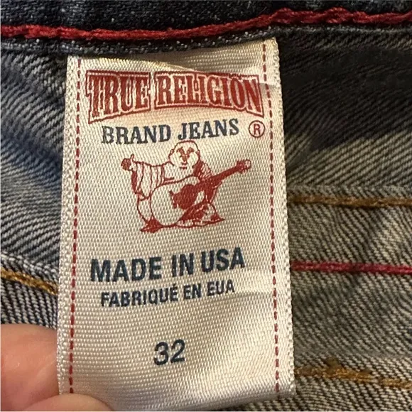 TRUE RELIGION Denim Jeans Blue Men's Size 32 #112790 Straight Leg Distressed EUC