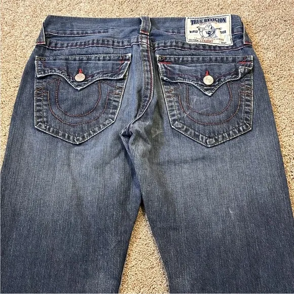 TRUE RELIGION Denim Jeans Blue Men's Size 32 #112790 Straight Leg Distressed EUC
