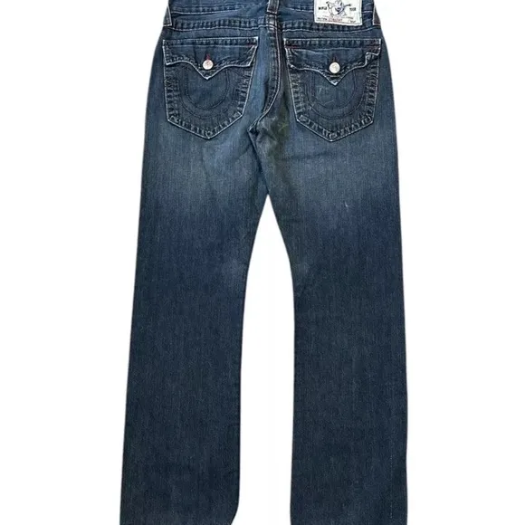 TRUE RELIGION Denim Jeans Blue Men's Size 32 #112790 Straight Leg Distressed EUC