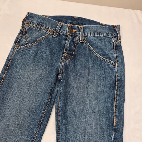 True Religion Jeans Mens 30x33 (Tag 31) Denim Blue Joey Orange Stitch Made USA