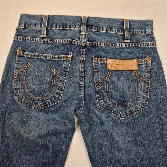 True Religion Jeans Mens 30x33 (Tag 31) Denim Blue Joey Orange Stitch Made USA