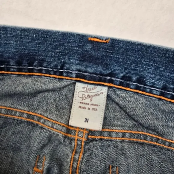 True Religion Jeans Mens 30x33 (Tag 31) Denim Blue Joey Orange Stitch Made USA