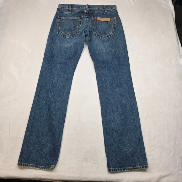True Religion Jeans Mens 30x33 (Tag 31) Denim Blue Joey Orange Stitch Made USA