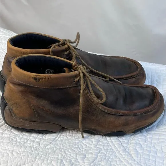 Twisted X Men's Size 9.5M Brown Chukka Lace Up Driving Moc Leather Shoes