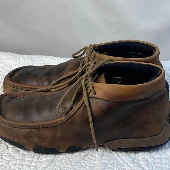 Twisted X Men's Size 9.5M Brown Chukka Lace Up Driving Moc Leather Shoes