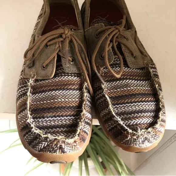Twisted X Striped Leather Boat Shoes Driving Loafer Mocassins