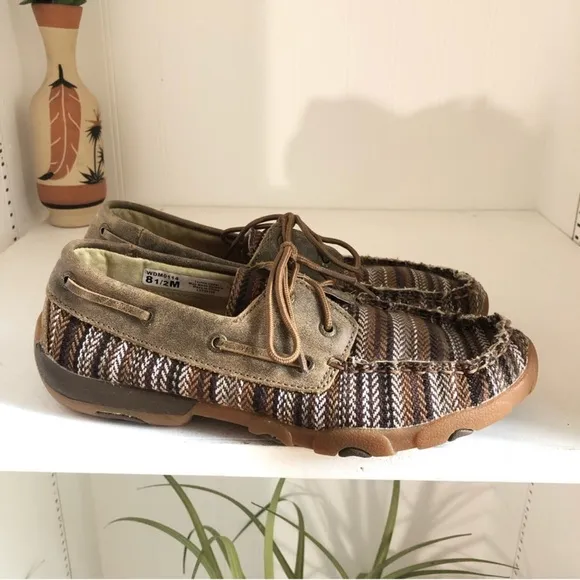 Twisted X Striped Leather Boat Shoes Driving Loafer Mocassins