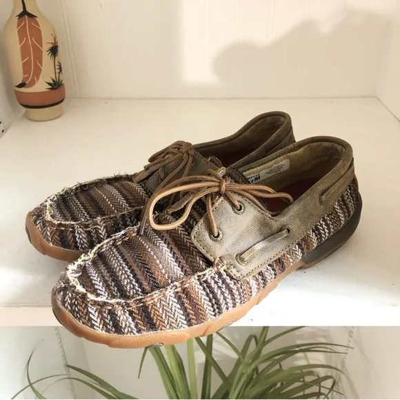Twisted X Striped Leather Boat Shoes Driving Loafer Mocassins