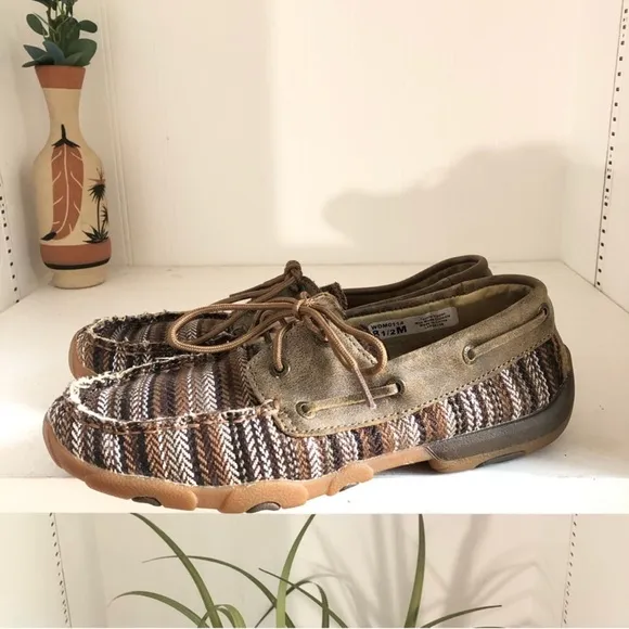 Twisted X Striped Leather Boat Shoes Driving Loafer Mocassins