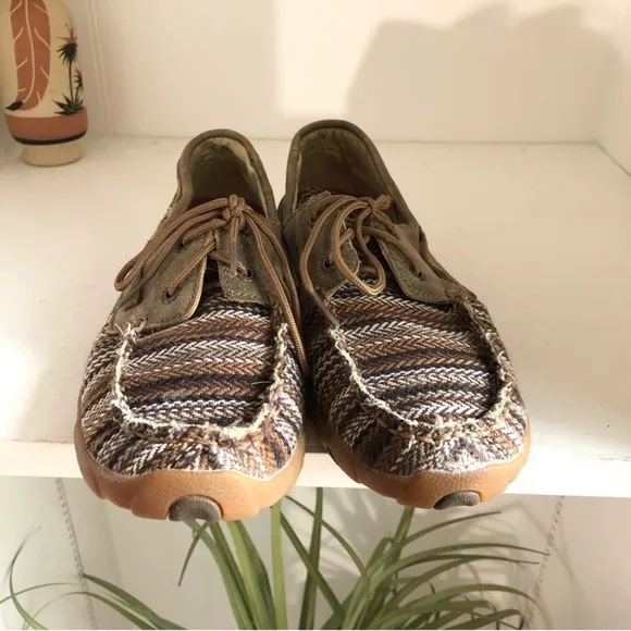 Twisted X Striped Leather Boat Shoes Driving Loafer Mocassins