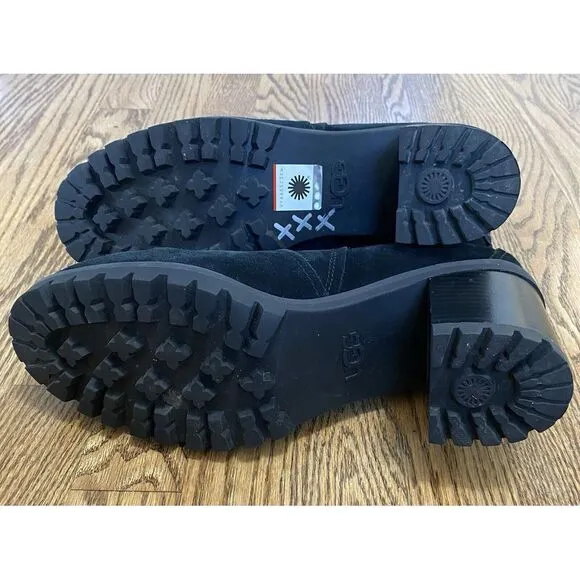 UGG &quot;HAZEL&quot; BLACK SUEDE‎ LUG SOLE BOOTS IN SIZE US 12 / EU 43 ($250.00 RETAIL)