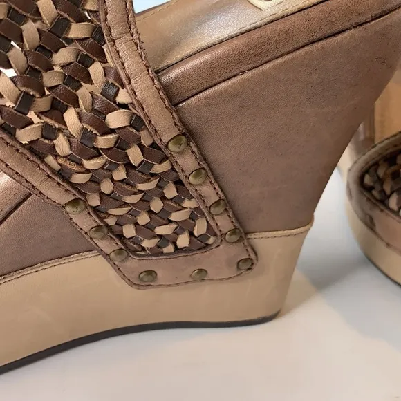 UGG Asia woven taupe wedge leather sandals
