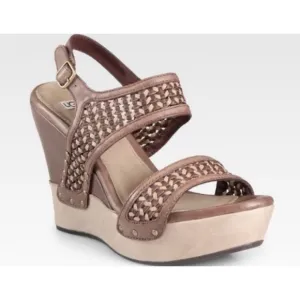 UGG Asia woven taupe wedge leather sandals