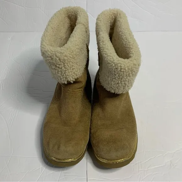 Ugg Australia Boots Callie Chestnut Suede Sheepskin 1005123K Youth SZ 4