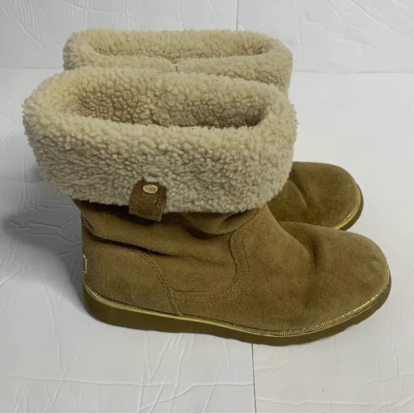 Ugg Australia Boots Callie Chestnut Suede Sheepskin 1005123K Youth SZ 4