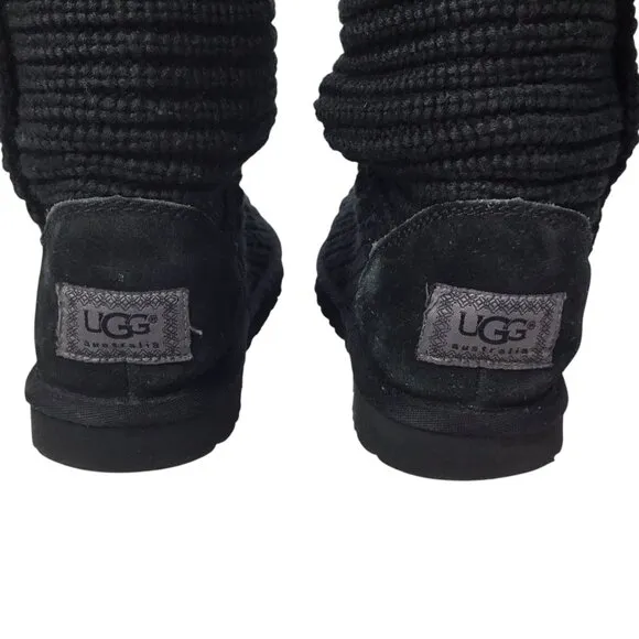 Ugg Australia Boots Cardy Sweater Knit Tall Black 5819 Classic Button Size 6