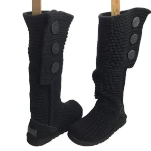 Ugg Australia Boots Cardy Sweater Knit Tall Black 5819 Classic Button Size 6