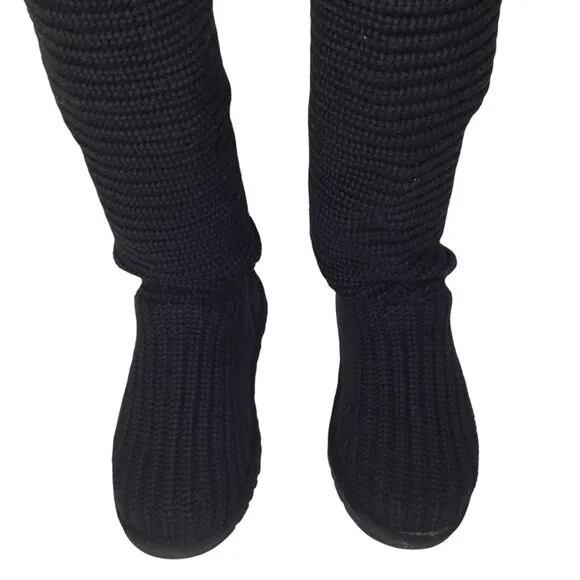 Ugg Australia Boots Cardy Sweater Knit Tall Black 5819 Classic Button Size 6