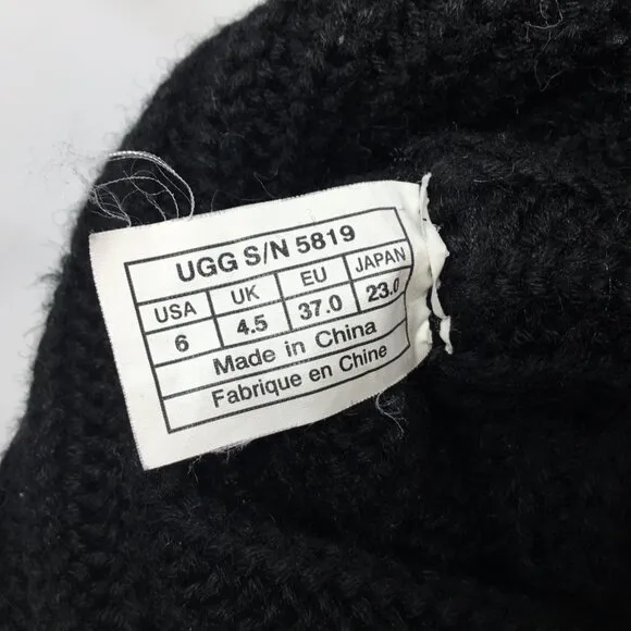 Ugg Australia Boots Cardy Sweater Knit Tall Black 5819 Classic Button Size 6