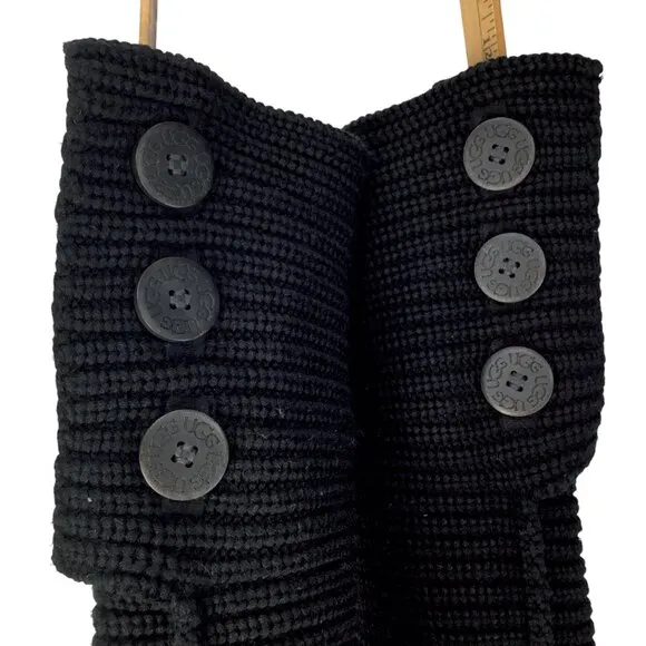 Ugg Australia Boots Cardy Sweater Knit Tall Black 5819 Classic Button Size 6