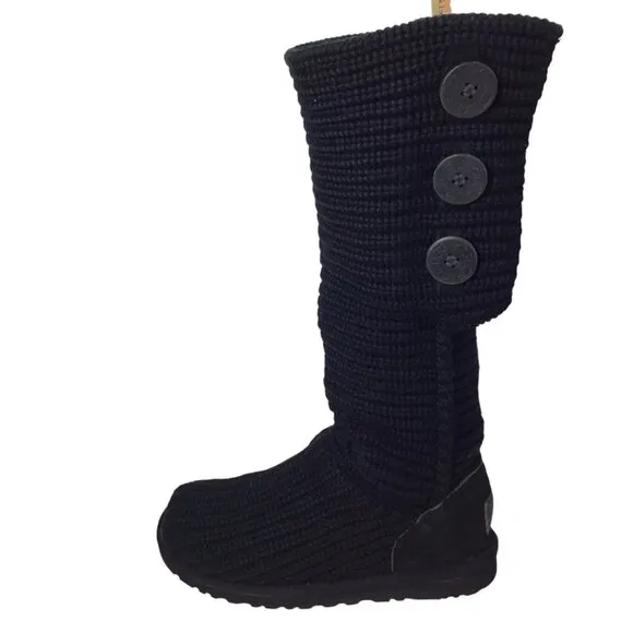 Ugg Australia Boots Cardy Sweater Knit Tall Black 5819 Classic Button Size 6
