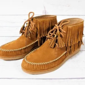 UGG Australia Caleb Chestnut Fringe Leather Ankle Booties Shoes 1019844 Size 8