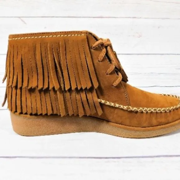 UGG Australia Caleb Chestnut Fringe Leather Ankle Booties Shoes 1019844 Size 8