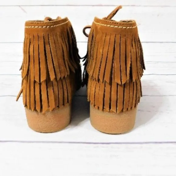 UGG Australia Caleb Chestnut Fringe Leather Ankle Booties Shoes 1019844 Size 8