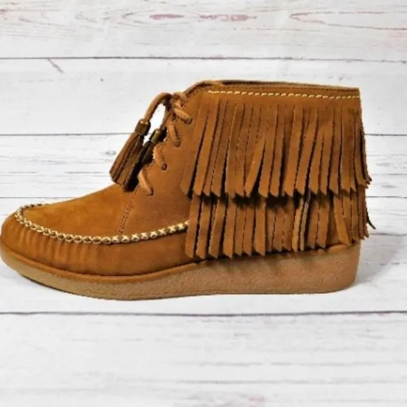 UGG Australia Caleb Chestnut Fringe Leather Ankle Booties Shoes 1019844 Size 8
