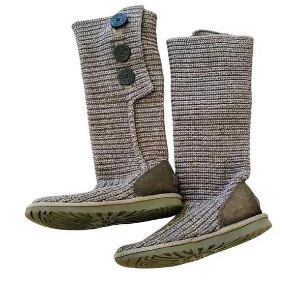 UGG Australia Classic Cardy Slouchy Sweater Boots Grey 5