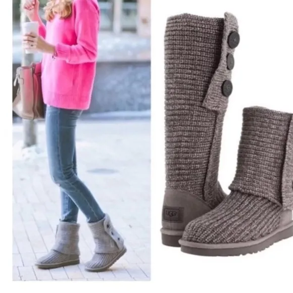 UGG Australia Classic Cardy Slouchy Sweater Boots Grey 5