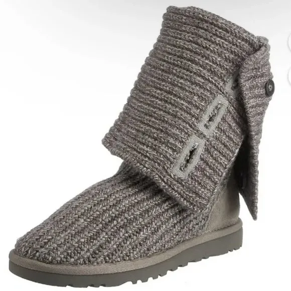 UGG Australia Classic Cardy Slouchy Sweater Boots Grey 5