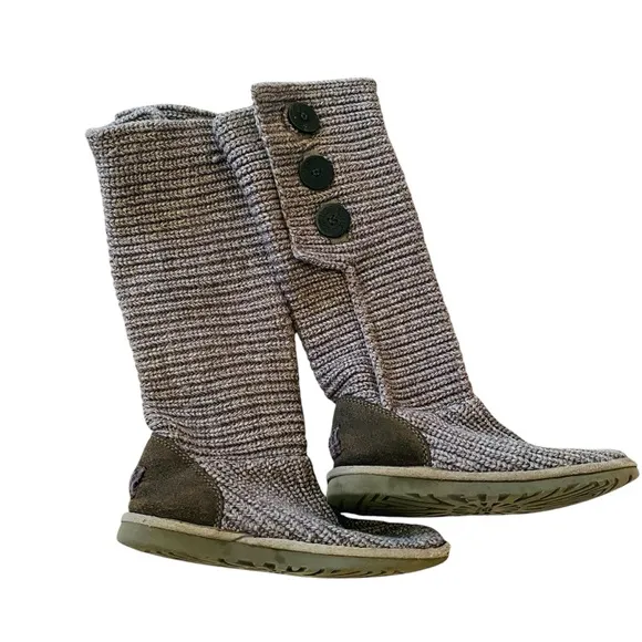 UGG Australia Classic Cardy Slouchy Sweater Boots Grey 5