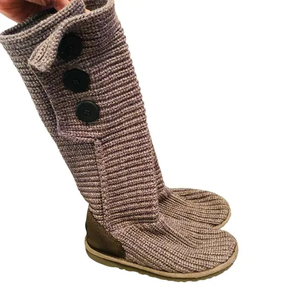 UGG Australia Classic Cardy Slouchy Sweater Boots Grey 5