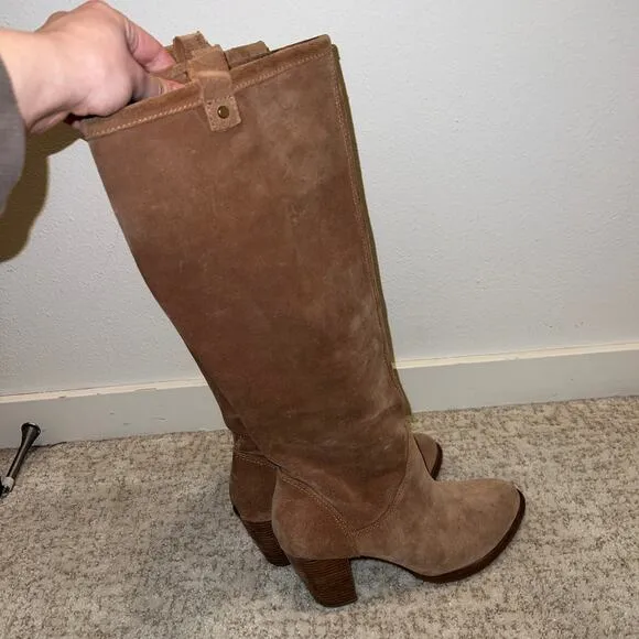 UGG 'Ava' Suede Heels Zip Up Boots - Chestnut 8