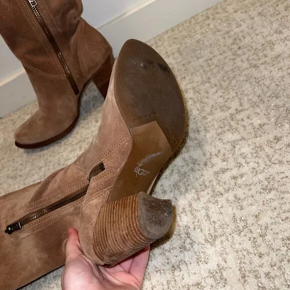 UGG 'Ava' Suede Heels Zip Up Boots - Chestnut 8