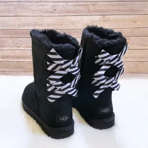 UGG Bailey Bow Diagonal Stripes Black Boots