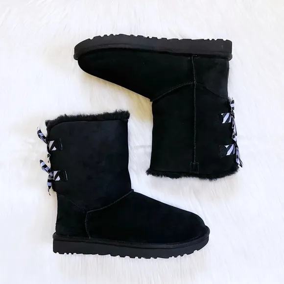UGG Bailey Bow Diagonal Stripes Black Boots