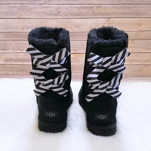 UGG Bailey Bow Diagonal Stripes Black Boots