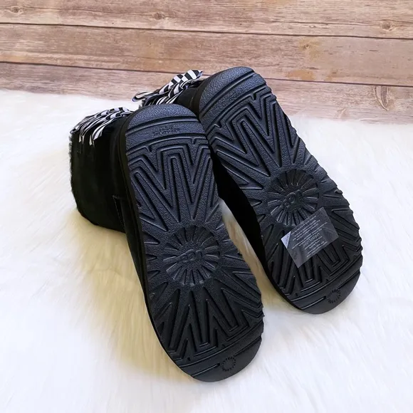 UGG Bailey Bow Diagonal Stripes Black Boots