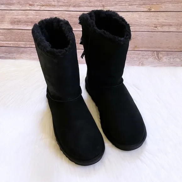 UGG Bailey Bow Diagonal Stripes Black Boots