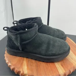 Ugg Black Classic Ultra Mini Boots Women’s Size 7 1116109 suede shearling