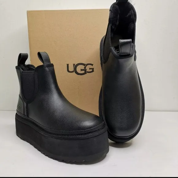 UGG Black Leather Platform Neumel Chelsea Boots