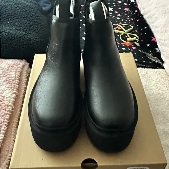 UGG Black Leather Platform Neumel Chelsea Boots